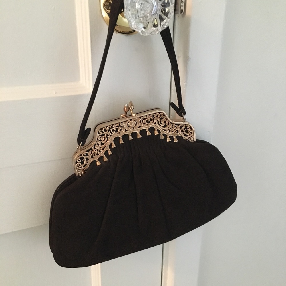 Vintage Nettie Rosenstein brown velvet handbag
